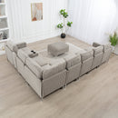 Convertible Sectional Corduroy  Sofa with Storage Ottoman,Cupholders, USB Ports for Living Room Apartment,Gray
