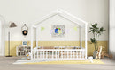 Double Twin House-Style Floor Bed with Fence, Guardrails, without door, White(Old Sku:W504P143317)