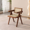 Modern Mid-Century Dining Chairs Set of 2, Rattan Accent Chairs, Comfy Armchairs, Outdoor Wood Chairs with Armrest for Bedroom Living Room Reading Room Dining Kitchen, Brown