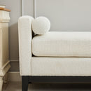 Elegant Upholstered Bench, Daybed, Ottoman with Wood Legs & Bolster Pillows in Ivory Boucle, 66.34'W