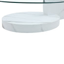 Modern White Marble Pattern Coffee Table - Versatile Design, Tempered Glass, MDF, Oval Countertop