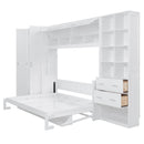 Queen Size Murphy Bed Wall Bed with Closet , Drawers and Shelves, White