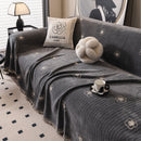 Chenille Camellia Floral Sofa Throw Cover Couch Blanket with Striped Jacquard
