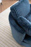 Oversized 360 Degreed Swivel Accent Chair Modern Soft Plush Corduroy Round Barrel Chair for Living Room Bedroom with Pillows, Blue