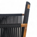 Outdoor Dining Chairs Set of 2, Acacia Wood Patio Armchair with Rope Design Back and Arms and Washable Cushion,for Backyard, Poolside, Garden,Black
