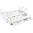 Twin Size Bed with Headboard, Footboard, Trundle and Three Storage Drawers, Twin Size Pine Wood Bed with Headboard, Footboard,White