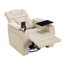 Home Theater Recliner with 270 Degree Swivel, PU Leather, Power Recliner with Tray Table, Phone Holder, Cup Holder, USB Port, White
