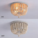 Wood Beaded Chandelier 3 Lights Oak White Ceiling Fixture