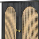TREXM Retro 3-Door Sideboard with Large Storage Space Artificial Rattan Doors and Metal Handles, Accent Cabinet for Living Room and Hallway (Antique Black)