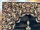 Antique Persian Kirman Rug 5x8, Floral Kirman, Midnight Blue/Black, Semi Open Field, Handmade Vintage Wool Carpet