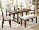 6-Piece Dining Table Set, 60inch to 78inch Extendable Wood Dining Table with Removable Leaf, Kitchen Table Set with 4 Upholstered Side Chair and Bench, Dining Table Set for 6 (Brown)