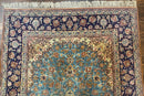 Light Blue Persian Isfahan Rug 5x8, Floral Medallion, Wool on Silk Foundation, Very Fine 530 KPSI, Handmade Carpet