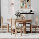 Retro Solid Wood Dining Set Natural Finish Extendable