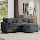 Corduroy Two-Seater Sofa with Ottoman, L-Shaped Sofa for Small Spaces, Grey Corduroy, Modern Design