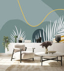Grey Wallpaper with Palm Leaves