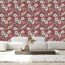 Modish Red Wallpaper with Flowers Tasteful