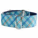 Blue Plaid Elite Velvet Martingale Dog Collar