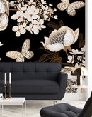 Dark Wallpaper with Butterflies and Flowers