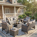 Ainfox 7-Piece Outdoor Wicker Patio Furniture Set,Sectional Conversation Set with 3-Seat Sofa, Loveseat, Coffee Table, Chairs & Ottomans, Gray, Space-Saving Design for Backyard, Porch, Poolside