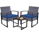 Ainfox  3 Pieces Outdoor Patio Sofa Set, Patio Bistro Set, All-Weather Wicker Conversation Set