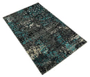 5x8 Hand Knotted Charcoal, Ivory and Blue Modern Abstract  Recycled Silk Area Rug