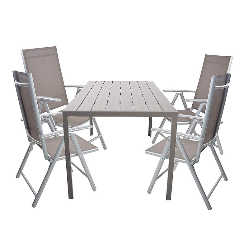 Patio Dining Table Chair Sets 55" Aluminum Frame Outdoor Table with Set of 4 Folding Sling Back Chairs, Grey