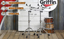 2-PACK- Concert Stand Up Snare Drum Stands by GRIFFIN | Tall Adjustable Chrome Height Stand For Drummers Percussion Practice Pads & Drums | Extended Height Drum Hardware Mount Holder With Basket Clamp