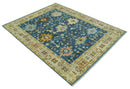 Hand knotted Blue and Beige 8x10 Traditional Oushak wool area rug