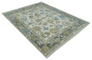 8x10 Traditional Ivory and Charcoal Hand knotted Oushak Wool Area Rug