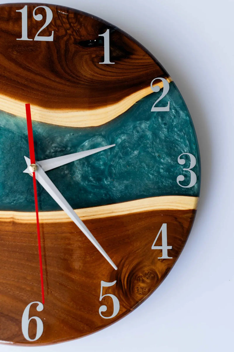 Wood and Epoxy Clock - 12 in (30 cm) Diameter - Handmade Wall Clock