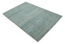 6X9 Teal and Beige Hand Knotted Southwestern Tribal Trellis recycled silk Rug