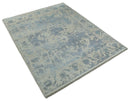 Large 8x10 Fine Hand Knotted charcoal, beige, and teal Abstract Traditional Persian Style Antique Bamboo Silk Rug | TRDCP501810