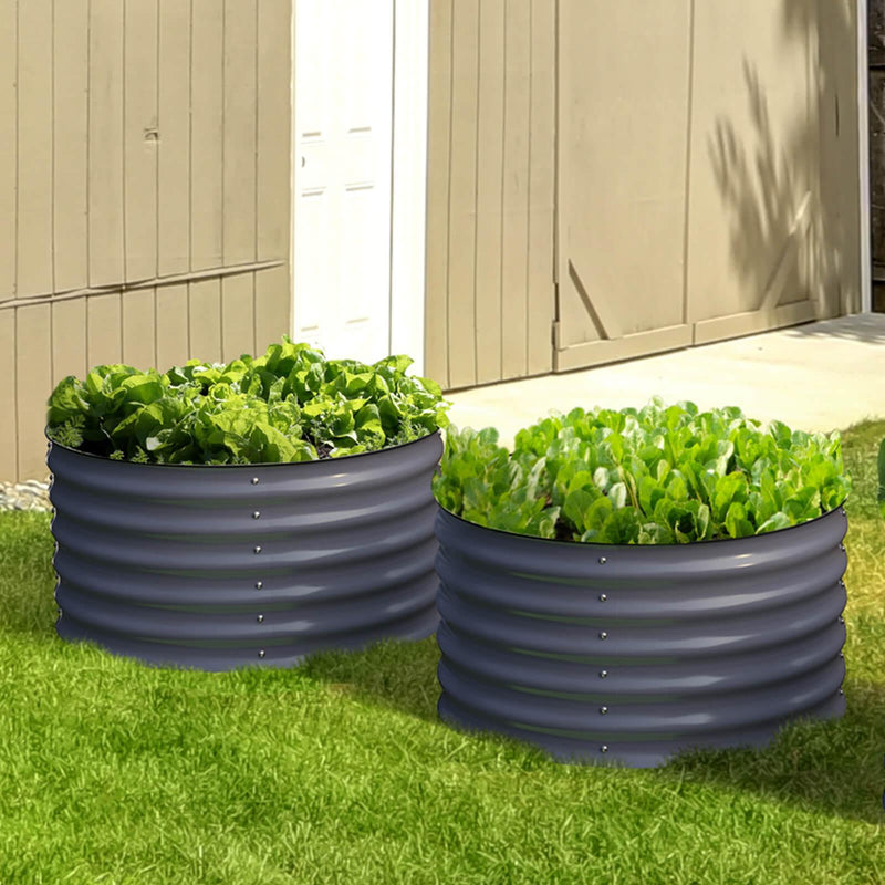 17" Tall, 24" Round Pair Metal Raised Garden Beds , (2) per set. in Midnight Grey