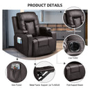 COMHOMA Recliner Chair, PU Rocking Chair for Adults, Swivel Recliner with Cup Holders, Heat and Massage, Single Sofa Seat with Side Pockets for Living Room, Bedroom (Black)