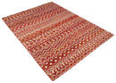 4x6 and 8x10 Hand Knotted Rust, Gold and White Modern Contemporary Southwestern Tribal Trellis Recycled Silk Area Rug