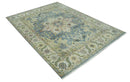 Antique Style Gray, Beige and Silver 9x12 Hand Knotted Traditional Medallion wool rug