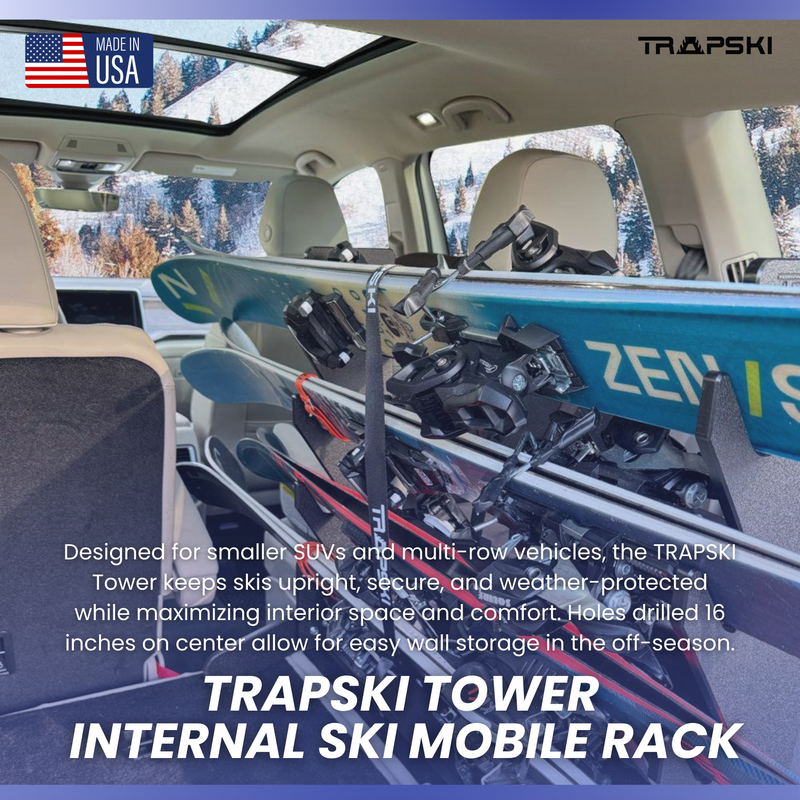 The TRAPSKI Tower with Security Strap | Internal Ski Mobile Rack | SUV