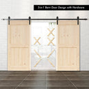 Pine Wood Unfinished Double Barn Door with Installation Hardware Kit