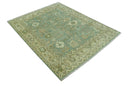 Antique design Green and Beige Traditional Oriental Oushak Custom Made wool area rug