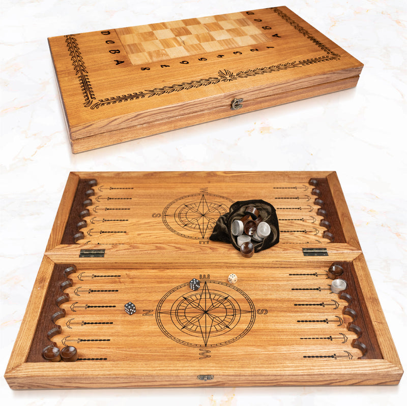 Handmade backgammon made of natural wood and epoxy resin