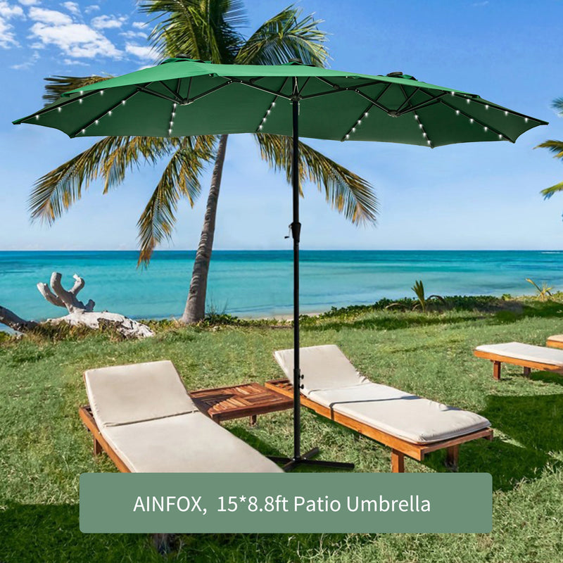 Ainfox 15 x 8.8' Outdoor Double-Sided Market Patio Umbrella Solar Lighted 48 Led Light