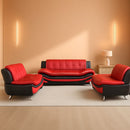 Living Room Sofa Set 3-Piece Faux Leather Black Red