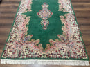 Green Persian Kerman Rug 4x6, Semi Open Field, Green & Cream, Vintage