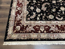 Sino Persian Rug 9x12, High Quality Oriental Carpet, Black and Maroon, Wool and Silk, Allover Floral Pattern, Hand Knotted, Vintage Rug Nice