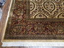 Vintage Indo Persian Area Rug 9x12, Wool Hand-Knotted Ivory & Dark Red Oriental Carpet, Fine Weave 9 x 12 Indian Rug, Dining Room Rug