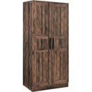 2-Door Wooden Wardrobe Armoire with LED and 4 Storage Shelves, Brown