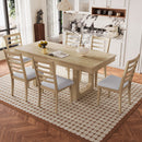 7PCs Extendable Dining Table Set, Farmhouse Extendable Table with 18' Move Leaf, 78' Rustic Wooden Kitchen Table and 6PCs Upholstered Chairs, Expanding Dining Room Table Set