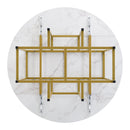 TOPMAX Space-Saving 5-Piece Extendable Kitchen Dining Table Set for Small Spaces - Round Faux Marble Top with Golden Frame, 4 Upholstered Chairs, Compact Foldable Design,White+Black