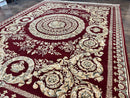 Aubusson Rug 9x12, Wool Handmade Carpet, Elegant French European Design, Dark Maroon Red, 9 x 12 Room Sized Rug, Finely Hand Knotted