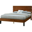 Mid-Century Modern Solid Wood Bed Frame Queen Size Platform Bed with Three-Piece Headboard Design, No Box Spring Needed, Brown